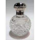 Contemporary silver lid cut glass ovoid scent bottle and stopper, Sheffield 2000, height 10cm