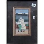 Indian gouache leaf from a manuscript depicting a courting couple, 22cm x 13cm.