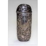 19th Century silver embossed hinge lidded Vesta case, embossed with a bird, mayfly and rabbit