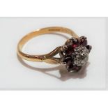 18ct gold ruby and diamond cluster ring, weight 4.4g approx.
