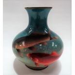A Japanese wireless cloisonné ginbari enamel on silvered copper ovoid vase, the sides decorated with