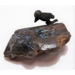 Australian boulder opal, applied with a metal bird, width 5.5cm.