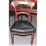 Set of six Victorian mahogany dining chairs with stuff-over upholstered seats and turned fore legs