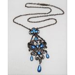 935 white metal blue and white enamel pendant necklace in Art Nouveau style