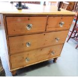 Victorian stripped pine chest of two short over two long drawers upon turned feet, width 95cm.