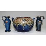 Royal Doulton stoneware ovoid vase with twin lug handles, no. 6824, stamped marks to the base,