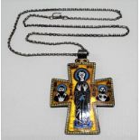 Silver and enamel Orthodox cross pendant upon silver Belcher chain, weight 21.3g approx.