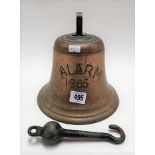 Bronze 'ALARM' bell dated 1965, height 18cm