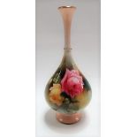 Royal Worcester blush ivory bottle vase, painted with roses, signed A. Watkins, no. H307, date
