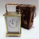 French lacquered brass carriage clock by Henri Jacot, with 6cm white dial with Roman Numerals, the