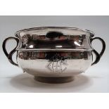Edwardian silver twin handle bowl by The Alexander Clark Company Ltd, London of plain form with