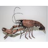 Good realistically modelled fully articulated white metal crayfish with moving claws and sprung tail
