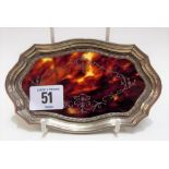 Early 20th Century silver and tortoiseshell pique ware pin tray, hallmarks indistinct, width 14cm