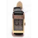 9ct gold J.W. Benson rectangular dress watch, the silvered 16mm dial with baton and Arabic