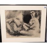 After PABLO PICASSO 'Homme Couche et Femme Assise' Lithograph With Pochoir stencilled signature in