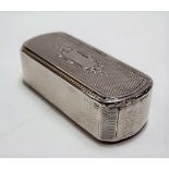 French silver snuff box with engine turned decoration and vacant cartouche with foliate border,