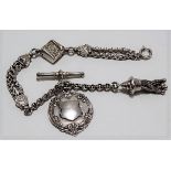 White metal fancy link watch chain Albert with fob, weight 19.2g approx.