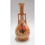 Royal Worcester Edwardian blush ivory twin handled bottle vase, no. 942, foliate decorated, date