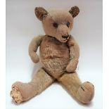 Vintage blonde mohair play worn teddy bear, height 46cm.