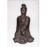 Oriental bronze gilt splashed seated Guanyin figure, height 49cm.