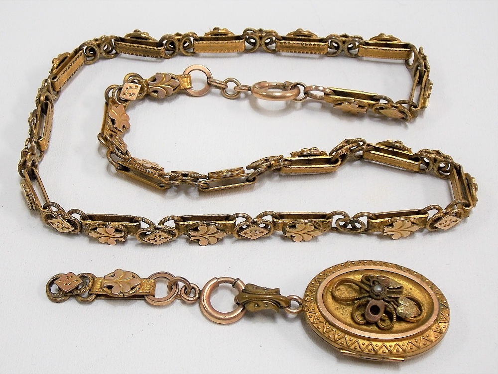 Victorian gold plated fancy link choker with pendant locket