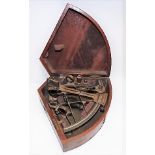 19th Century lacquered brass sextant within original mahogany fitted case