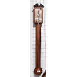 Mahogany inlaid stick barometer, the silvered engraved dial inscribed Pozzi Fecit warranted, with