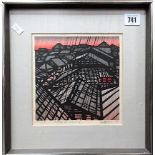 CLIFTON KARHU (A.R.R.) 'Rain & Roofs' Colour woodcut print Signed, inscribed and dated '76,