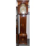 Good George III eight day long case clock, the brass arched 12in dial with strike-silent dial,