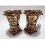 Pair of gilded white metal embossed chased and pierced neo-Classical style vases with white metal