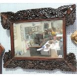 Good Chinese Cantonese carved wood rectangular wall mirror, the top, bottom and corners profusely