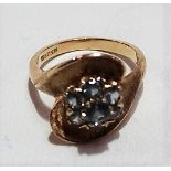 14ct gold pale blue stone cluster ring, stamped 14k R & F, 5.3g approx