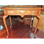 Early 18th Century style mahogany, walnut and burr walnut veneered tray-top side table, the trayed