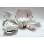 Shelley porcelain part tea set, decorated in gorse pattern, reg. no. 781613, comprising teapot, milk