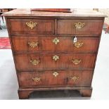 18th Century walnut veneered cross-banded chest of drawers, the quarter veneered cross-banded