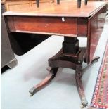 Regency mahogany pedestal Pembroke table, the moulded top over two opposing drawers, the square