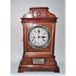 19th Century walnut marquetry inlaid twin fusee cuckoo clock, the white enamel 5in dial with Roman