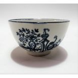 18th Century Worcester blue & white tea bowl printed with a woman and child within a Chinese garden,