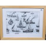 SIMEON STAFFORD 'Boats St. Ives' Pencil Signed Further signed and inscribed to the back 28cm x 41cm