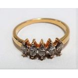 18ct gold marquise cut diamond five stone ring, weight 2.7g approx