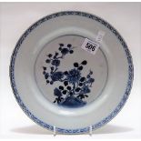 19th Century Chinese blue and white dish decorated with chrysanthemum issuing from a rock, width