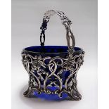 Good early Victorian silver swing handled sugar basket by James Charles Edington, of tapering