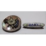 Charles Horner silver and coloured enamel 'BABY' brooch, Chester 1914; together with a sterling