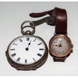 Early 20th Century 9ct gold ladies' lug wristwatch; together with a silver plated fob watch (both