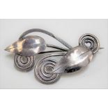Mumford of Falmouth silver leaf and scroll openwork brooch, stamped SILVER, length 47mm
