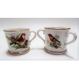 Royal Worcester miniature tyg painted with a robin on ivy, puce printed mark to the base; together