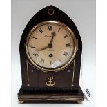 Rosewood lancet case brass inlaid single train timepiece, the 4in cream enamel dial signed