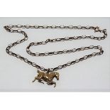 9ct hallmarked gold horse shaped pendant upon 9ct gold belcher link chain, weight 15.2g approx