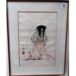 Pair of 20th Century Japanese ink and wash sketches of figures, both signed, both 36cm x 25cm.