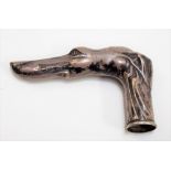 Continental white metal Art Nouveau parasol handle in the form of a greyhound head, stamped mark,